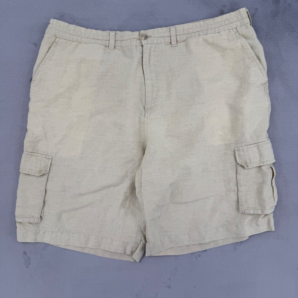 Tasso Elba Mens 100% Linen Cargo Shorts Beige Sand Size 42 Utility Summer Casual